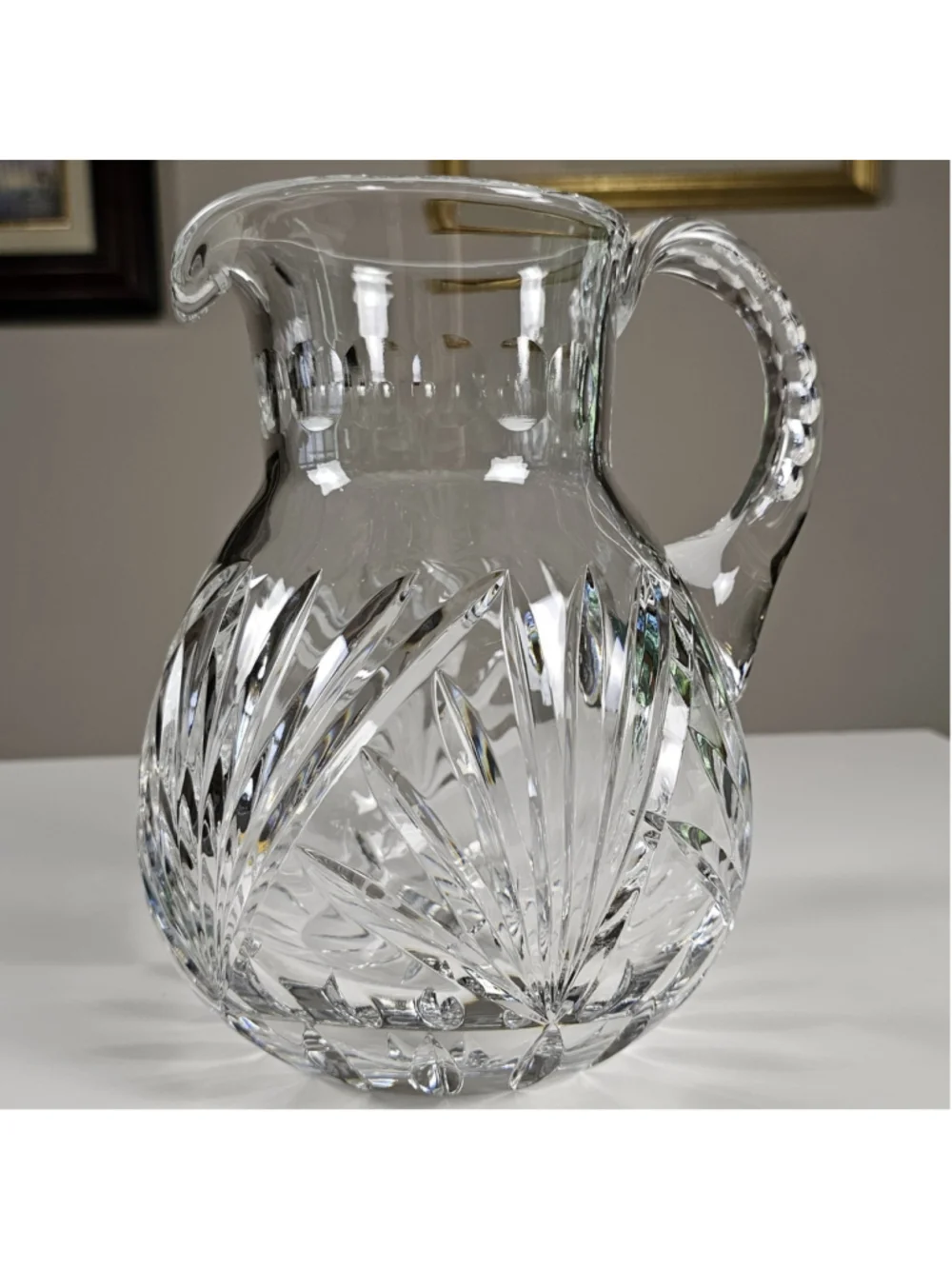 Vintage Heavy 24% Lead Crystal Water Pitcher Jug 4.7 lbs Fan Cut Rare Find